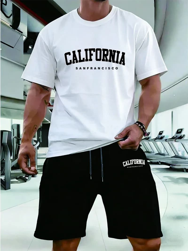 Completo Sportivo da Uomo in Offerta: T-shirt e Pantaloncini Casual per Allenamento in Palestra, Abbigliamento Sportivo da Esterno, Jogging, Set Estivo alla Moda