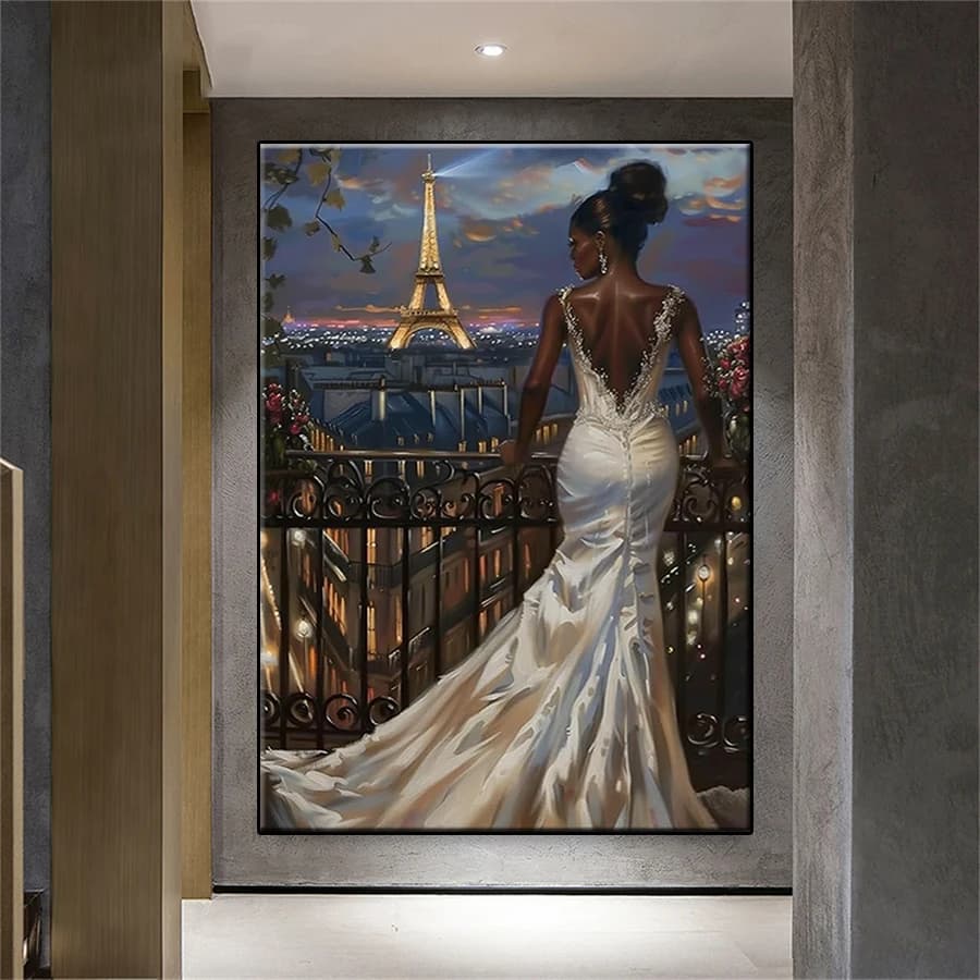 Diamond Embroidery Picture Kit African American Black Woman in Paris Diamond Painting Full Drill Mosaic Cross Stitch Wall Art