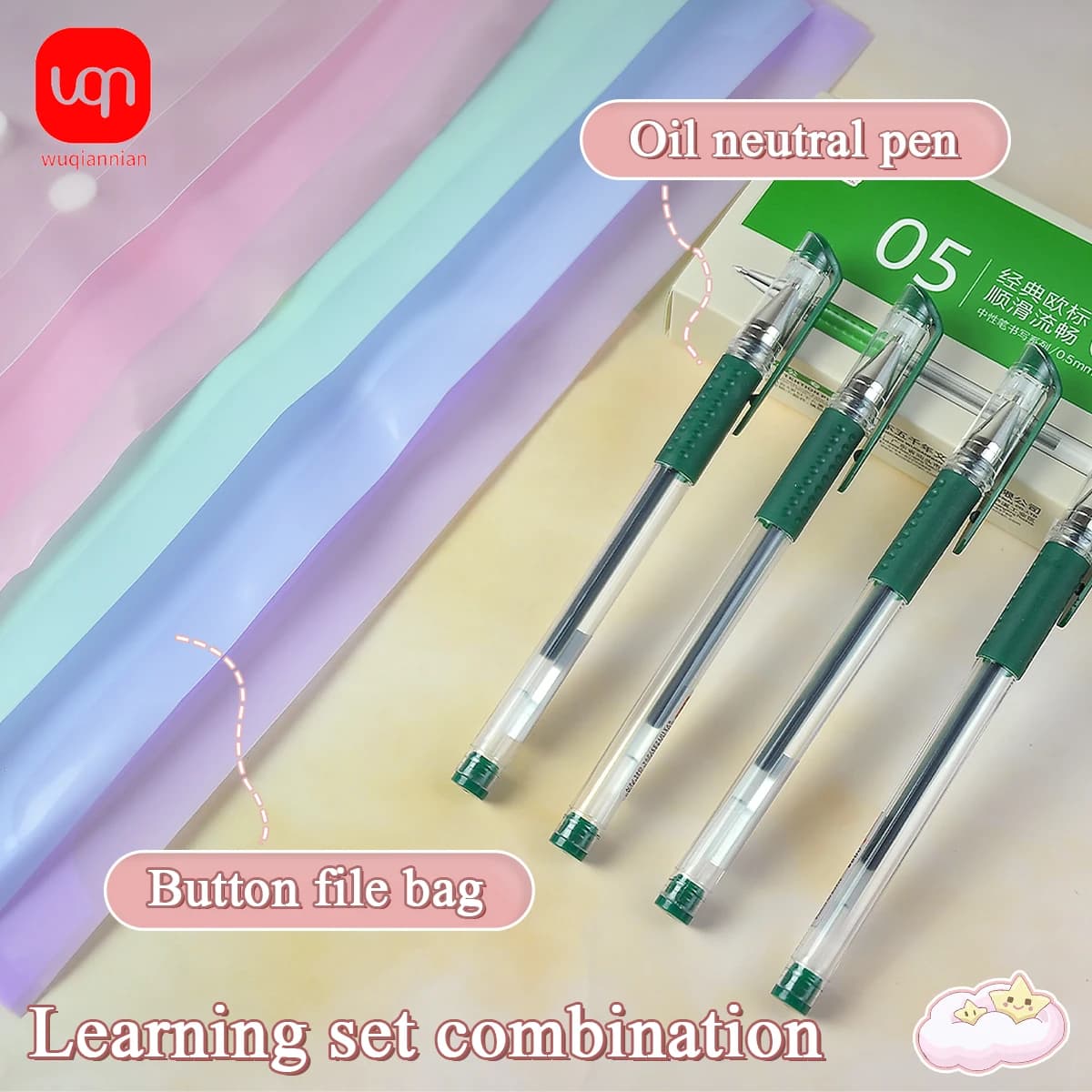 10 sacchetti per file macaron realizzati in materiale PP 12 penne gel verdi classiche con pennino da 0,5 mm, adatti per materiale scolastico e scolastico