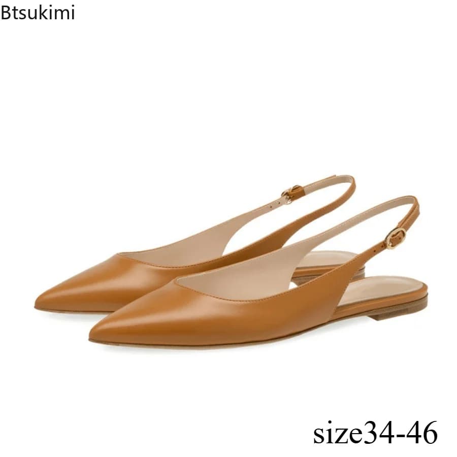New Women's Pointed Minimalist Flat Sandals with High-end Feel Exposed Heel Shallow Mouth Daily Office and Leisure Single Shoes