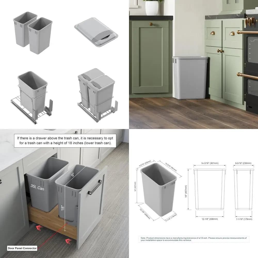 Set di 2 Cestini per Rifiuti in Plastica, Contenitori Impilabili per Cucina, Ufficio, Casa e Spazi Commerciali - 35 QT Grigio