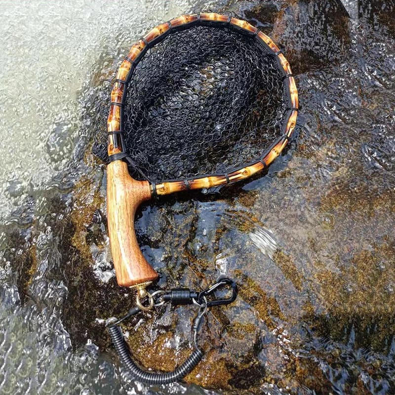Portable Durable Bamboo Frame Wooden Handle Dip Net Fly Fishing Gear Lake River Stream Fishing Tackle Accessory
