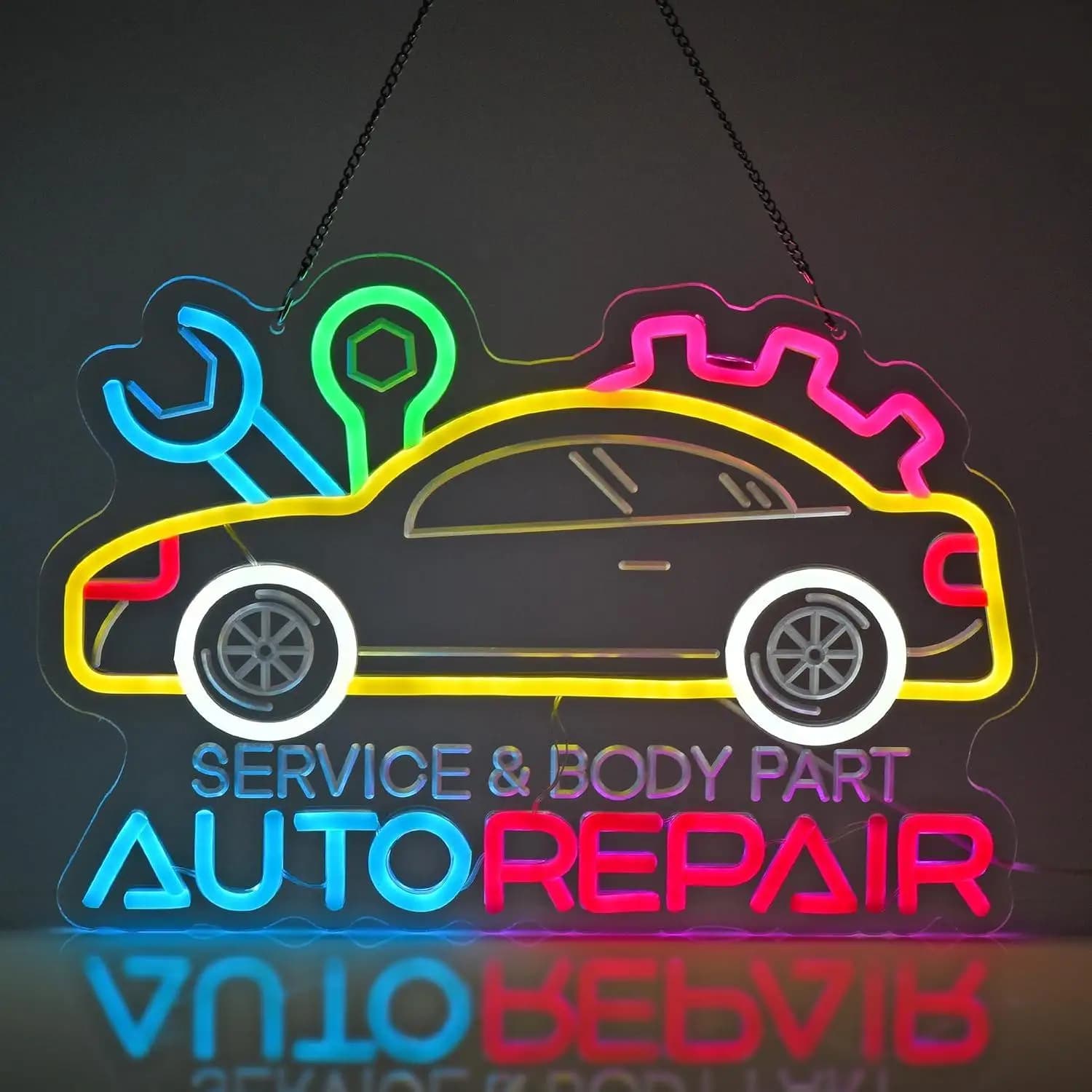 Insegna al Neon per Riparazione Auto, Luce al Neon Decorativa da Parete per Officina Auto, Manutenzione Veicoli, Carrozzeria, Casa, Garage