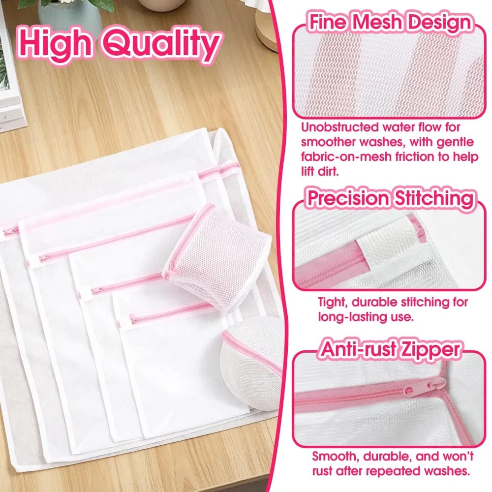 Best seller 7 Pcs Multi Size Mesh Laundry Wash Bags with Anti Rust Zipper Reusable Delicates Washing Bags for Lingerie Socks Bra Travel Storage Washing Machine