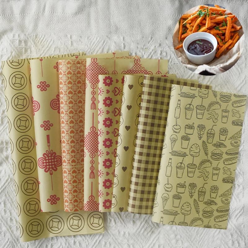 50 pezzi di carta assorbente per panini, hamburger, patatine fritte, involucri per alimenti fritti, tappetini per piatti, carta cerata e carta da forno