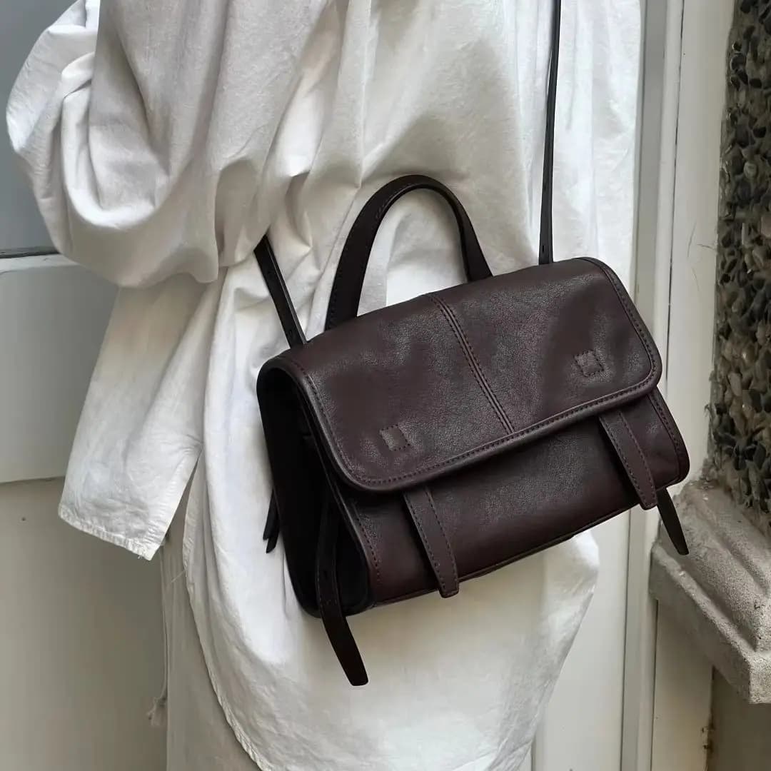Vegetable-Tanned Leather Messenger Bag Vintage-Style Versatile One-Shoulder Crossbody Bag Women's Handbag Commuting