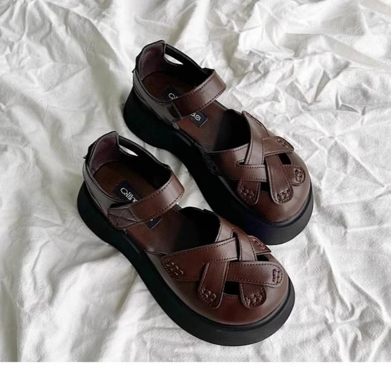 Nuove scarpe con zeppa piatta open toe nere per le donne Sandali impermeabili da spiaggia casual moda estiva Adesivi in velcro PU taglie forti sexy