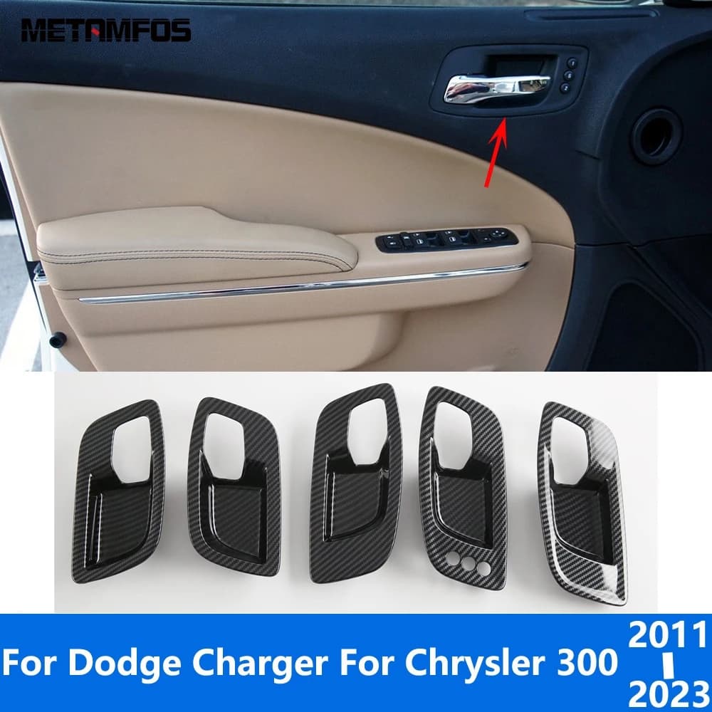 For Dodge Charger For Chrysler 300 2011-2021 2022 2023 Carbon Fiber Interior Door Handle Bowl Cover Trim Accessories Car Styling