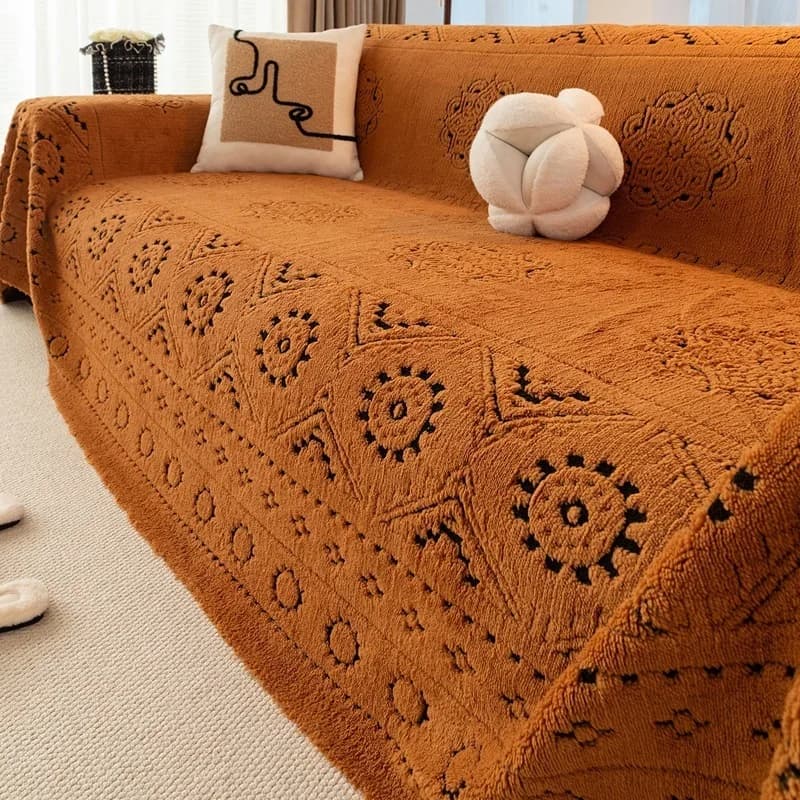 Coral Fleece Sofa Cover Bohemian Style Thickness Plush Velvet Sofa Blankets One-Piece Full Coverage Seat Dust Proof Slipcover