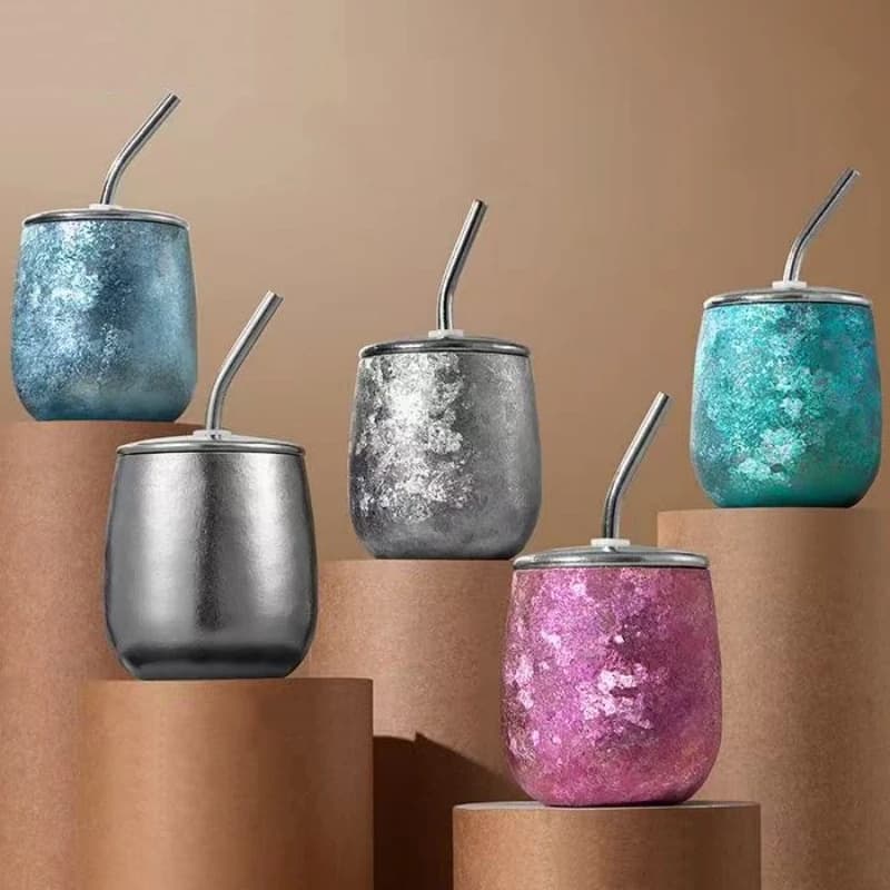 Tazza per uova da esterno Bottiglia d'acqua a doppia parete in titanio puro Casa con coperchio Tazza da ufficio per bere Tazza in titanio con sensazione di lusso da birra da 240 ml