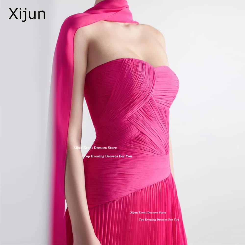 Xijun Elegant Pink Chiffon Evening Dresses Ruched A-Line Long Prom Dresses Scarf Formal Occasion Prom Gown 2025 Women Customize