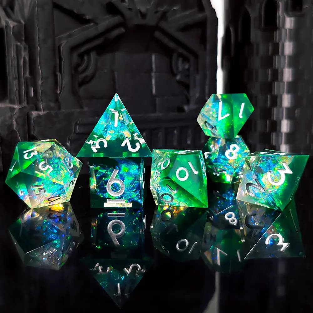 Set di 7 Dadi in Resina Affilati, Colori Misti Brillanti per Dungeons & Dragons, Giochi da Tavolo, Dadi per Intrattenimento, D4-D20