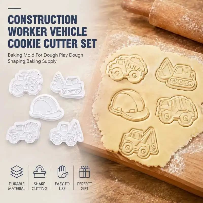 Construction Worker Vehicle Cookie Cutter Set Baking Mold For Dough Play Dough Shaping Baking Supply