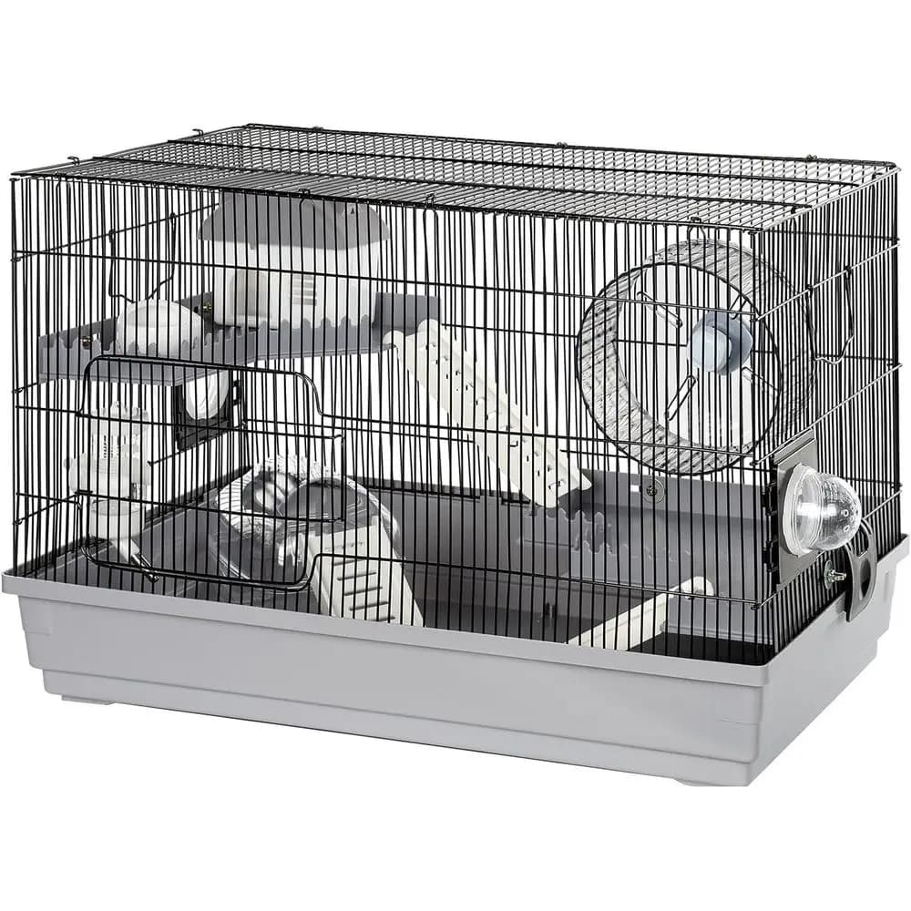 Habitat Compact for Criceti with Platforms, Wheel for Exercise, Hide, Water Bottle, Food Bowl, Staircase and Doors for Tunnel