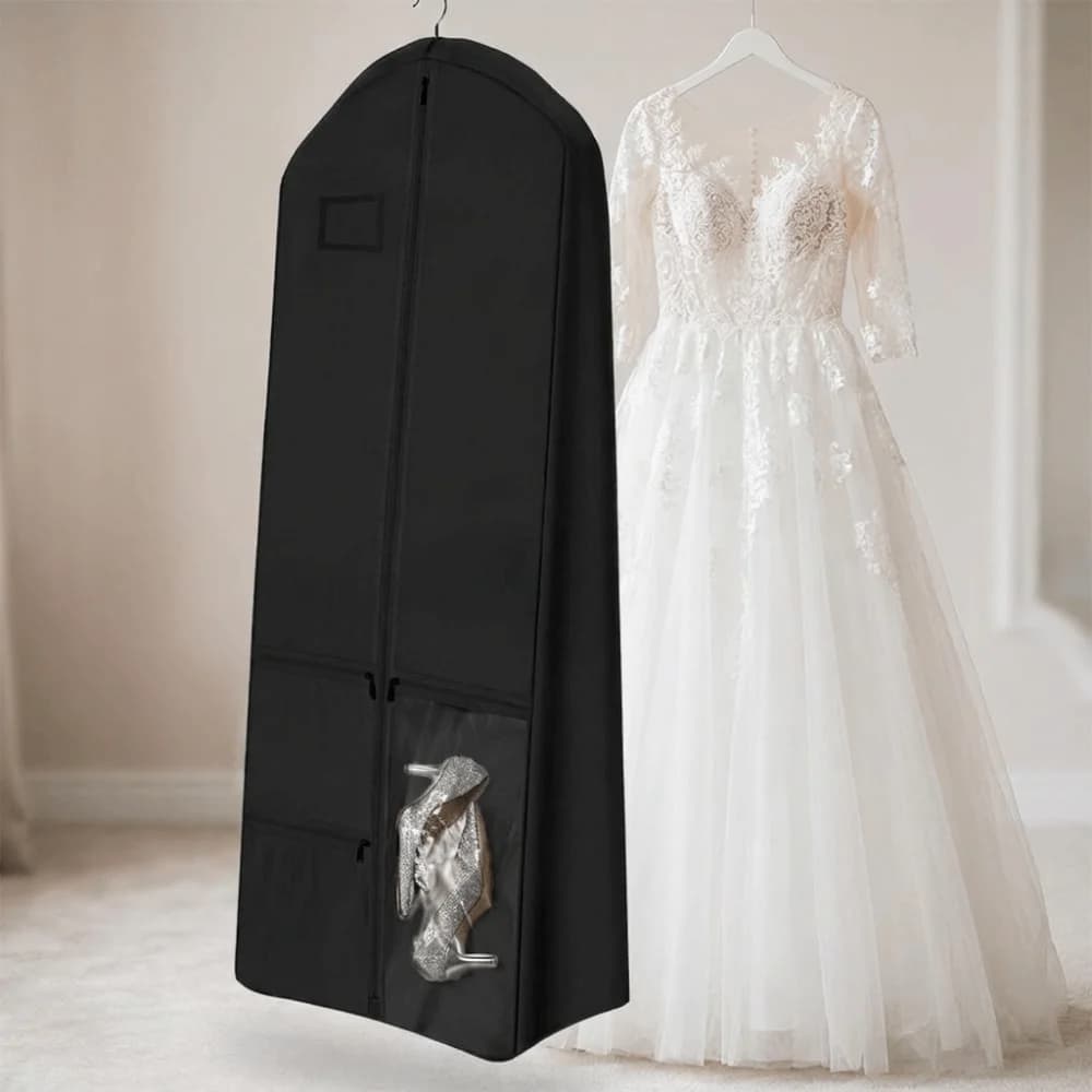 Folding Wedding Dress Garment Bag Large Capacity Non-Woven Gusseted Garment Cover Dust-Proof with Shoe Pockets