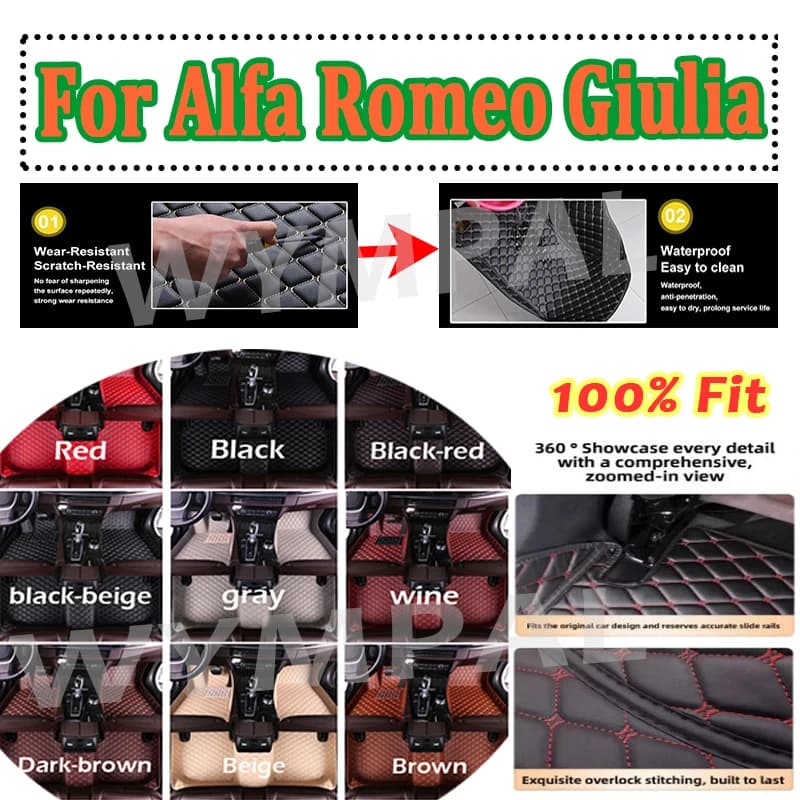 Tappeti di lusso Tappetini per Alfa Romeo Giulia 2021 2020 2019 2018 2017 Car Styling personalizzato Auto Interni Rilievi del piede Accessori