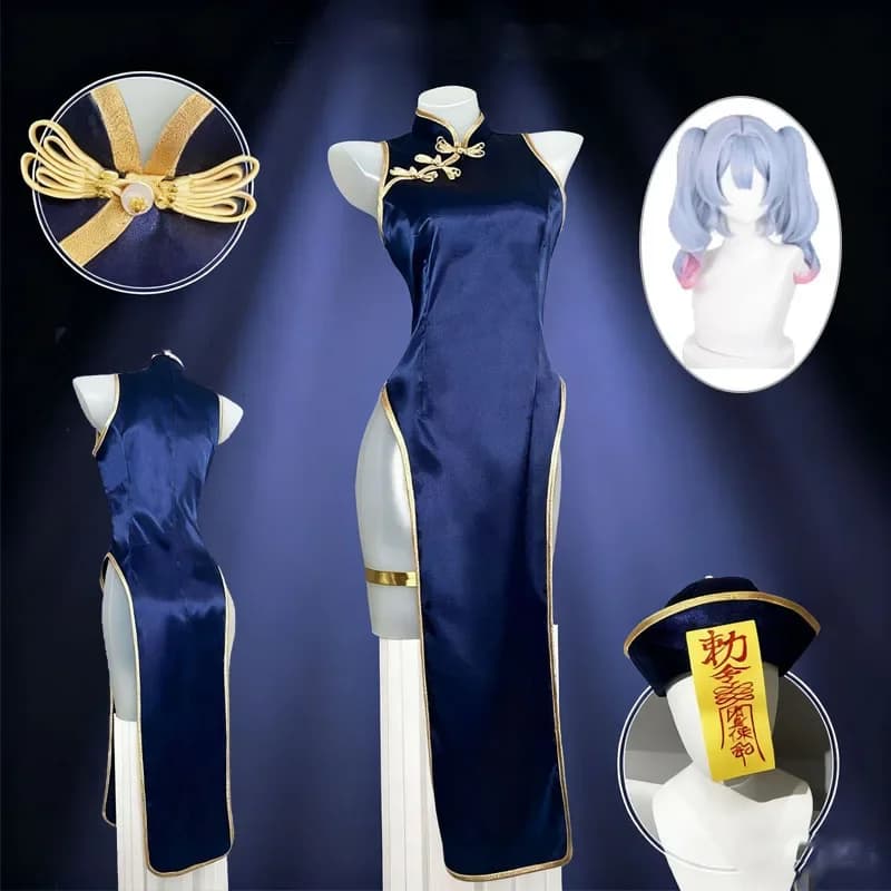 Anime Mikuu Coniglio Foro Jiangshi Cosplay Cheongsam Costume Piccolo Zombie Mikuu Sexy Qipao Cappello Calzini Vestito Vestito Del Partito di Halloween