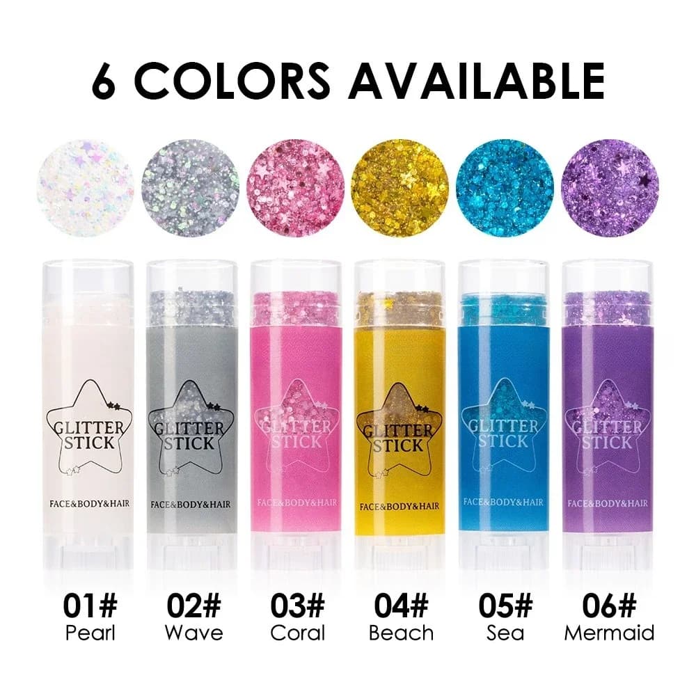 Glittered gel stick with glittering sequins Pink glossy white pearl umbrella for facial body painting Illumina scenic make-up