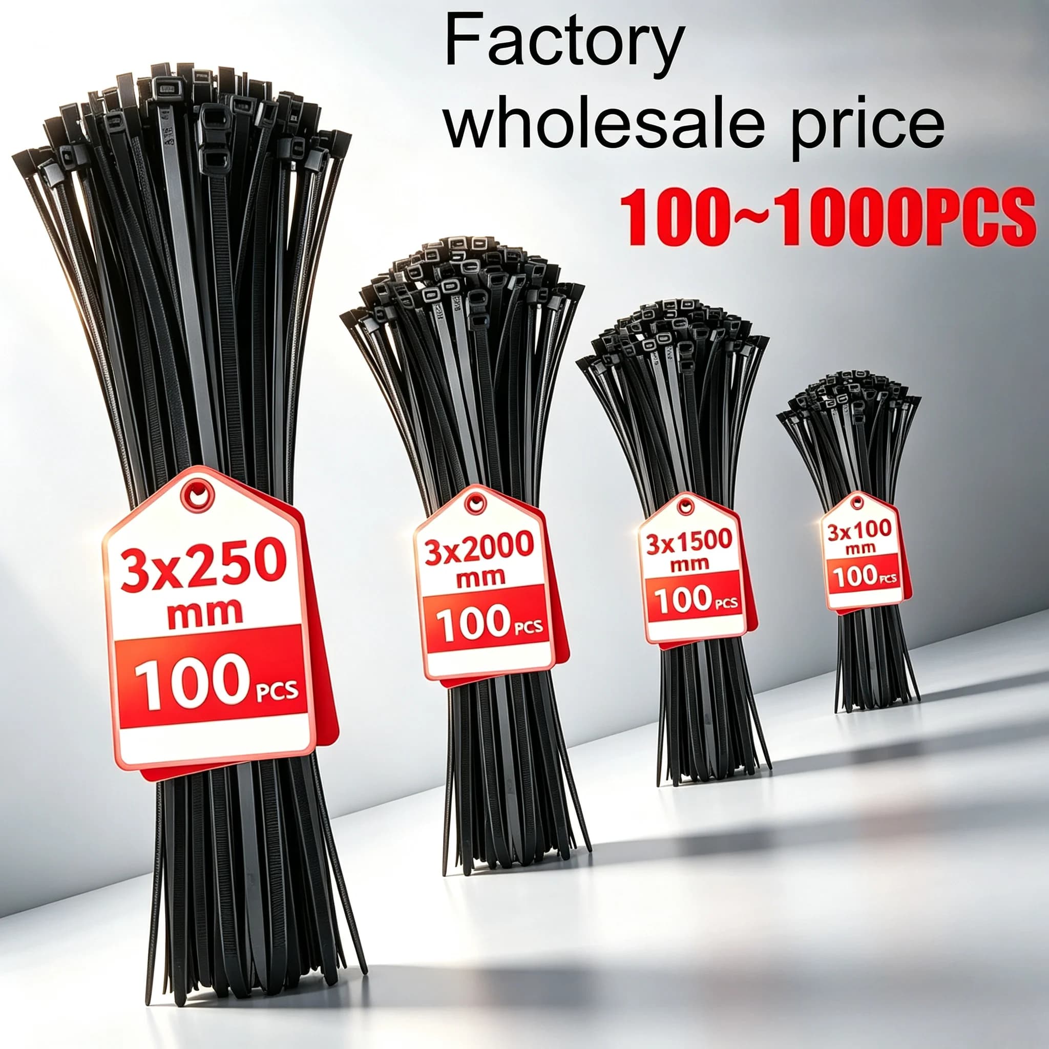 Wholesale 1000-100Pcs Nylon Cable Ties Self-locking Cord Ties Straps Adjustable CablesFastening Loop Home Office Wire Zip Ties