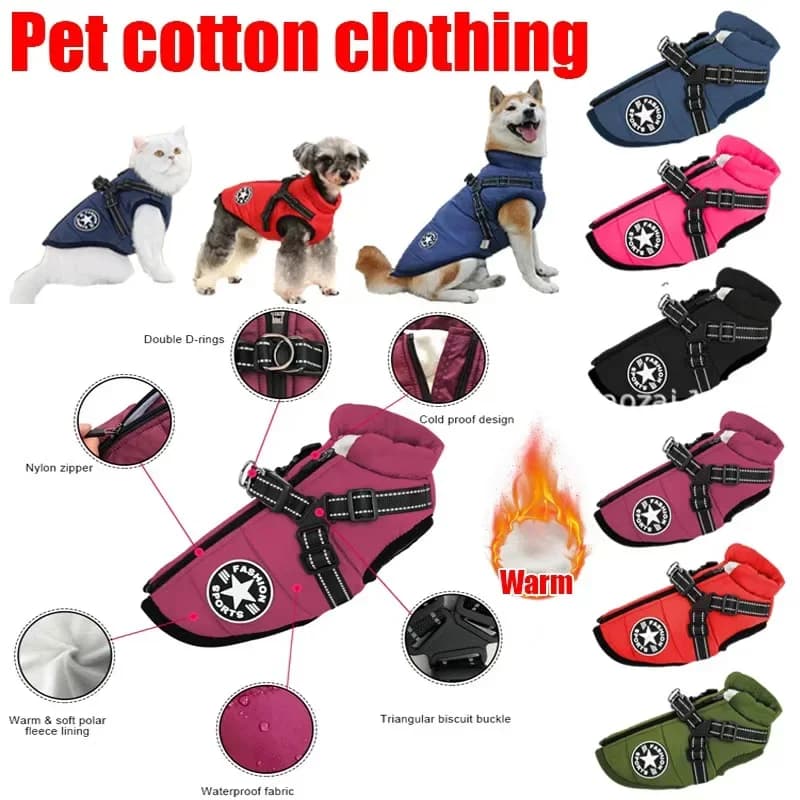 Giacca Invernale Calda per Cani con Imbracatura, Impermeabile, per Cani di Piccola, Media e Grande Taglia, Abbigliamento per Esterni, Vestiti per Cani e Gatti, Outfit da Neve