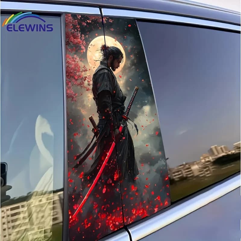 ELEWINS Adesivo per montante B Sakura Samurai, confezione da 2 pezzi - adatto per veicoli di piccole dimensioni, impermeabile e resistente ai raggi UV, motivo ciliegio