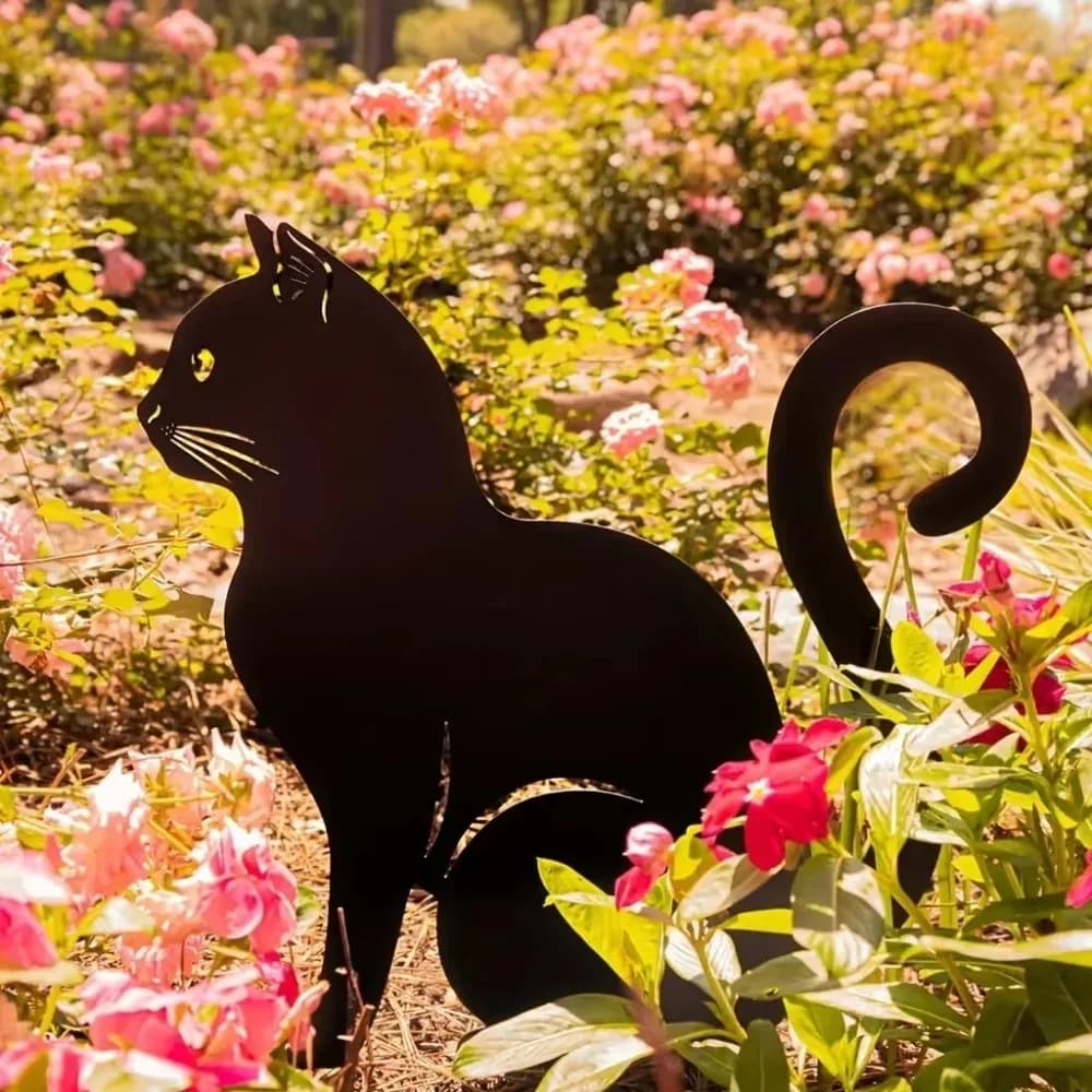 Esclusiva silhouette decorativa da giardino per gatti carini - Pali da giardino per famiglie di gatti ispirati a Tiki | Statue da esterno perfette per il giardino