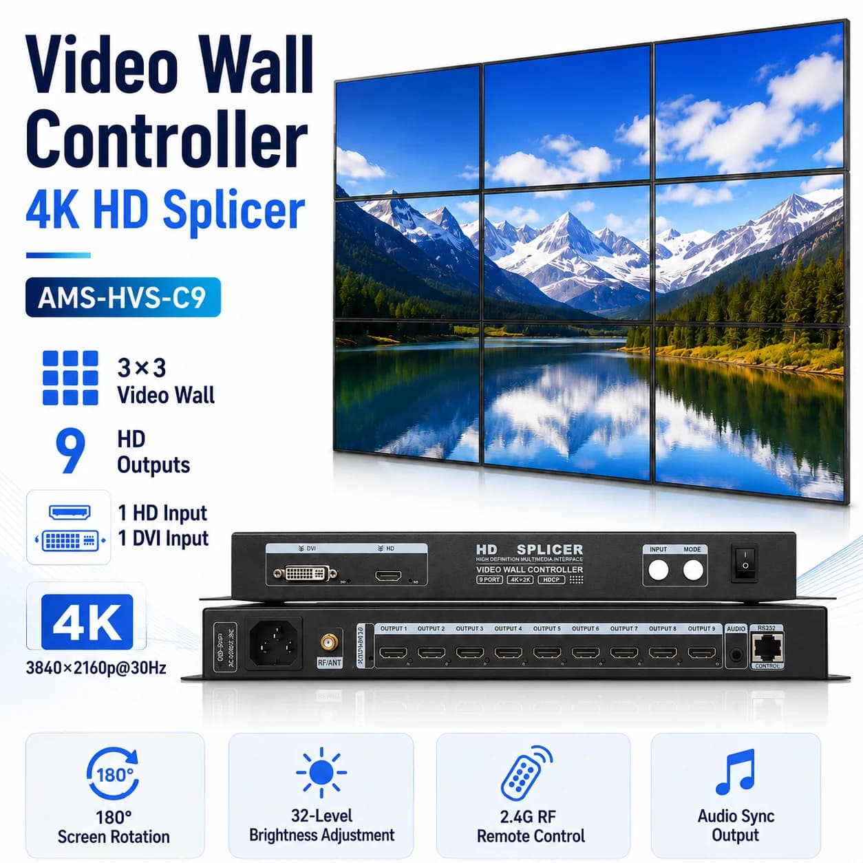 C4 C9 4K video wall splicer 1 x2 1 x3 1 x4 2x2 2x3 3x2 4 x2 2 x4 3x3 TV Video Wall Controller LED LCD multi video screen processore