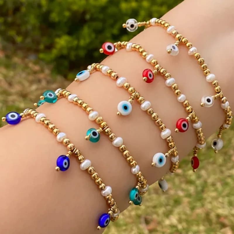 Bracelet with Beads Creativity Pendant with Eye Bead Model Bohemian Hand Weaving Bracelet with Simple Women's Trend Adjustable Rice beads