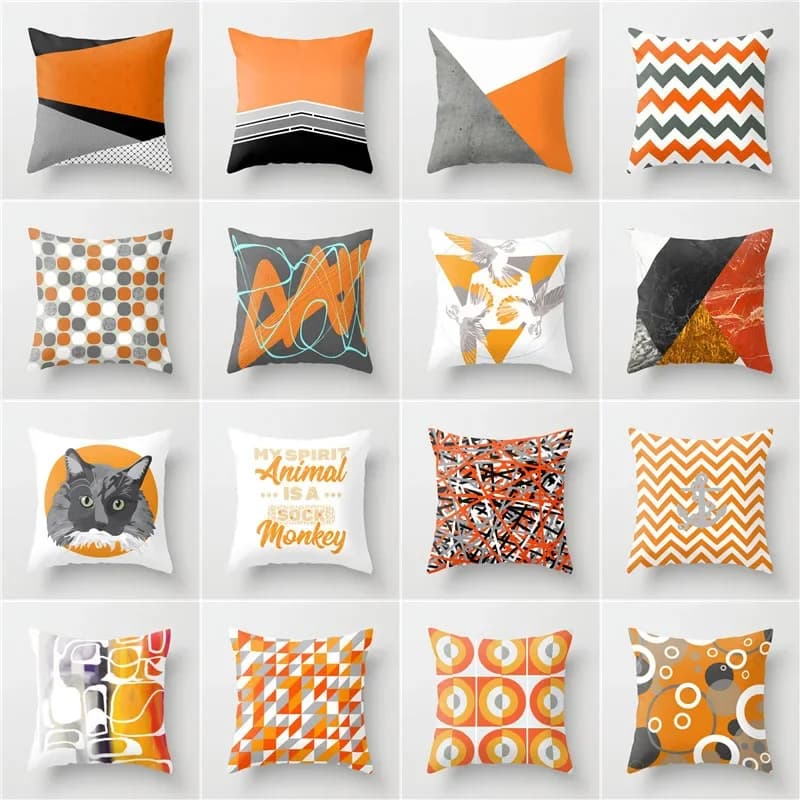 Fodera per cuscino per divano auto, motivo geometrico arancione, stampa, federa quadrata, decorazione per la casa