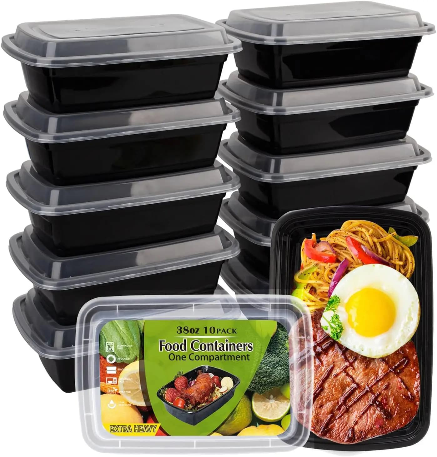 Contenitori per la preparazione dei pasti da 38OZ, confezione da 10, contenitori riutilizzabili per alimenti con coperchi, senza BPA, adatti a microonde/lavastoviglie/congelatore