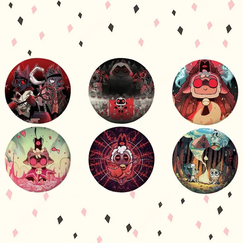 Spilla rotonda laser a tema Cult Of The Lamb, stile anime e cartone animato, accessorio per vestiti, zaini e risvolto
