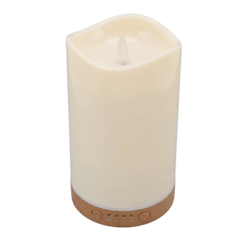 130ML Humidifier Aromatherapy Diffuser Candle Shape Shallow Wooden Grain With Flame Lamp 100-240V For Holidays Gifts US Plug
