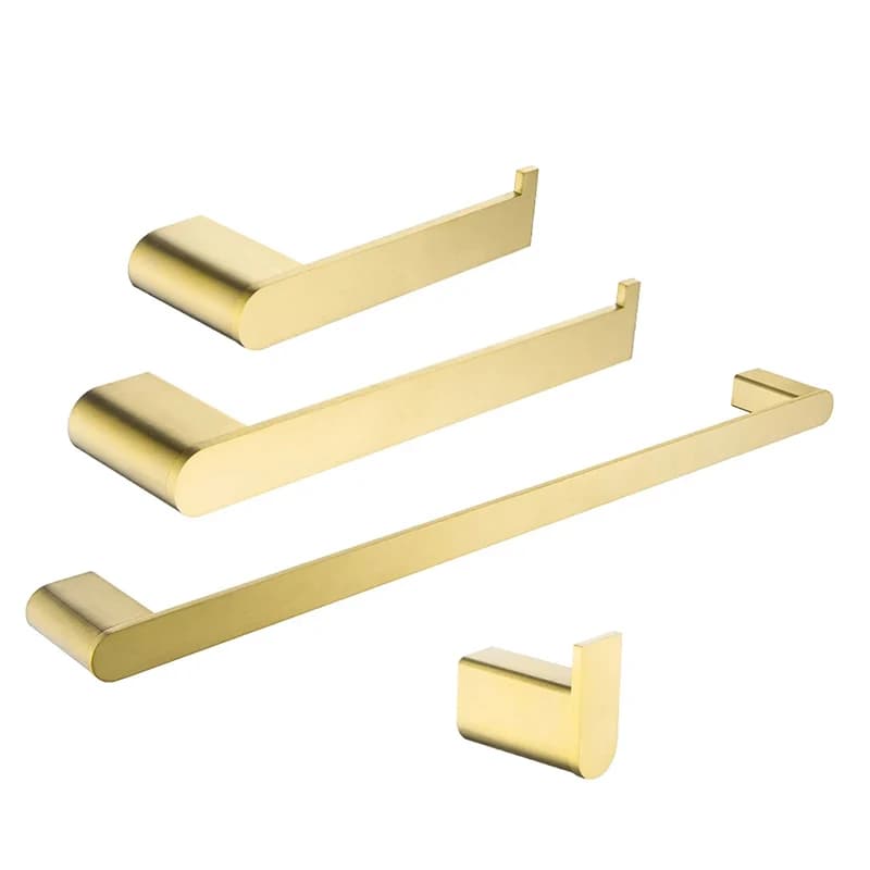 Brushed Gold Bathroom Accessories Sets 4 Wall Mounted Towel Bar Robe Hooks Toilet Paper Roll Holder Stainless Steel Hardware