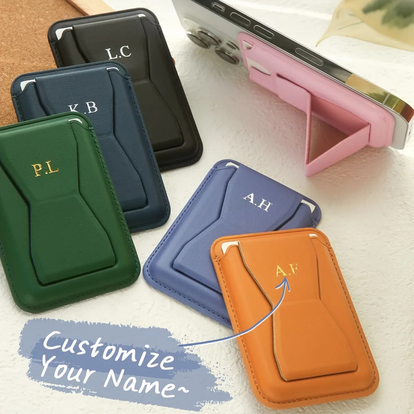 Portafoglio Personalizzato con Nome in Oro, Supporto per Telefono, Anello Porta Cellulare, Supporto Magnetico per Carte, Custodia per Telefono