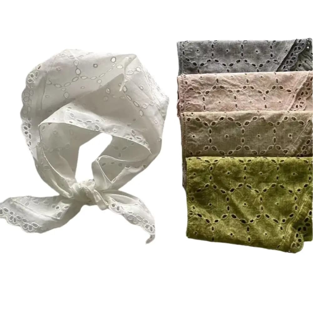 Stylish Lightweight Floral Triangle Scarf Korean Style Head Wrap Vintage Neck Scarf Breathable Soft Cotton Linen Scarf Daily Use