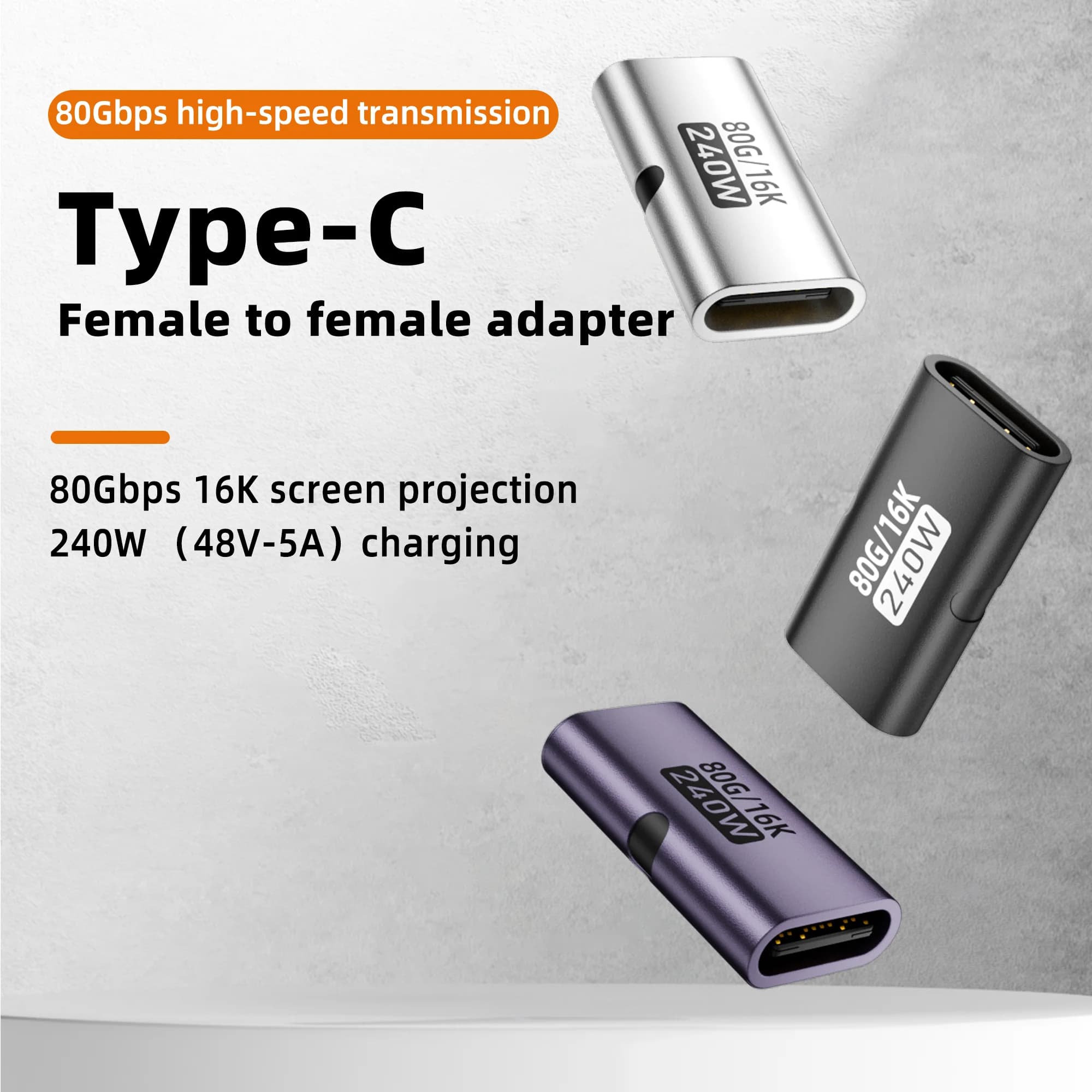 Adattatore USB C Femmina-Femmina PD 240W, 80Gbps Alta Velocità 16K 60Hz - Compatibile con Thunderbolt 3/4 MacBook iPad USB-C HUB