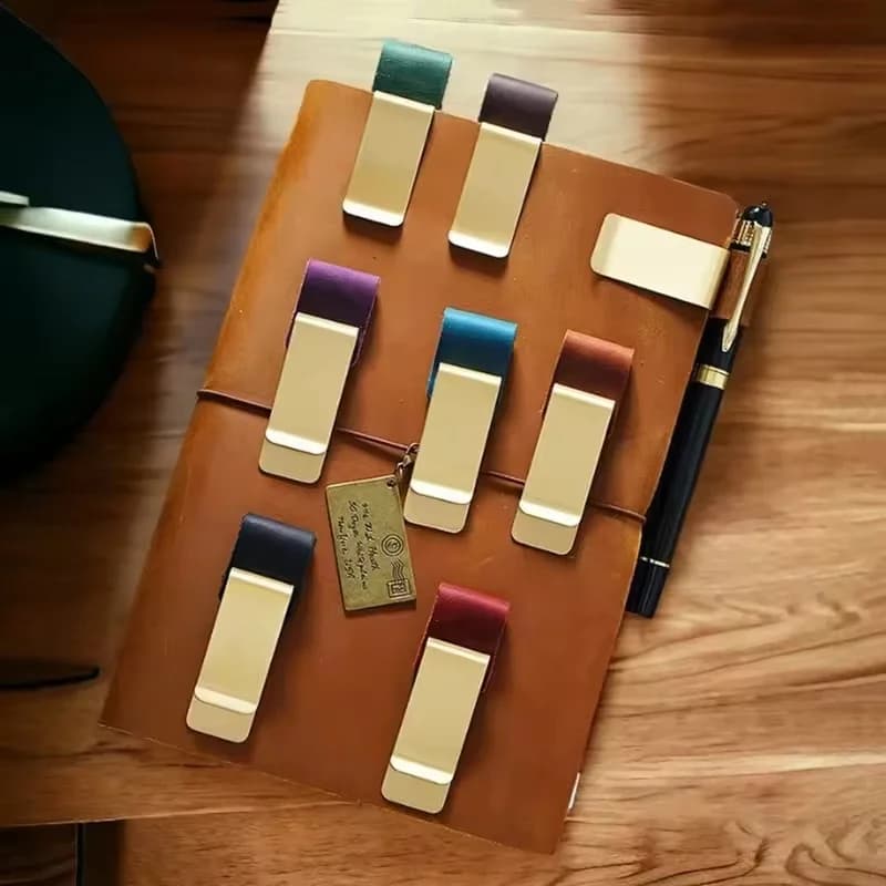 Notebook Paper Folder Retro Leather Journal Notebook Pen Holder Clips Bookmark With Stainless Steel Clip For Office Stationary