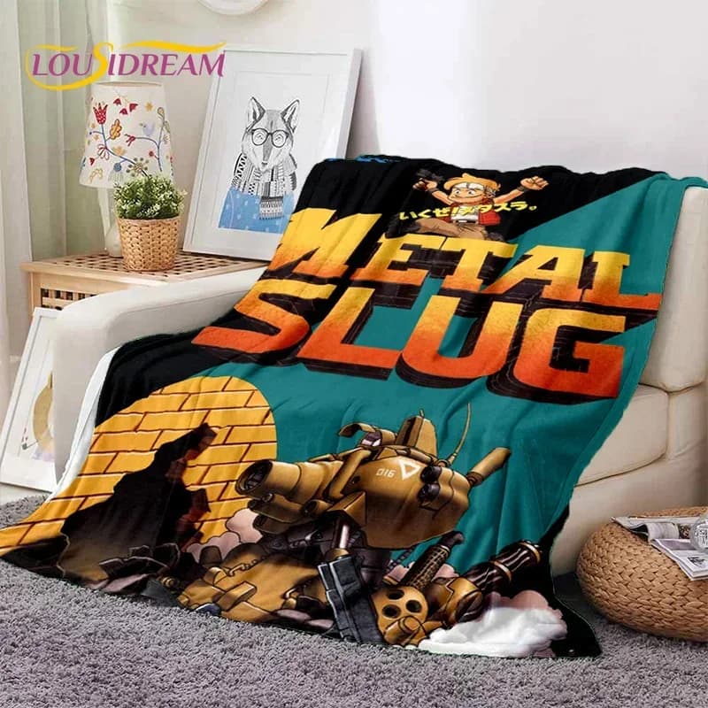 Coperta in flanella morbida con stampa Metal Slug Classic Retro Game Cartoon, ideale per letto, divano, picnic, coperta da viaggio per il tempo libero all'aperto.