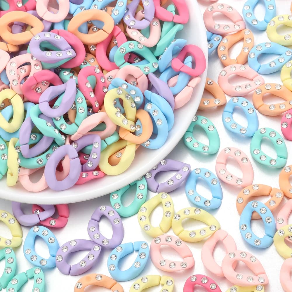 20pcs/lot Acrylic Link Chain Clasp With Rhinestone Open Buckle Beads Connector for DIY Bag Chains Bracelet Jewelry Making