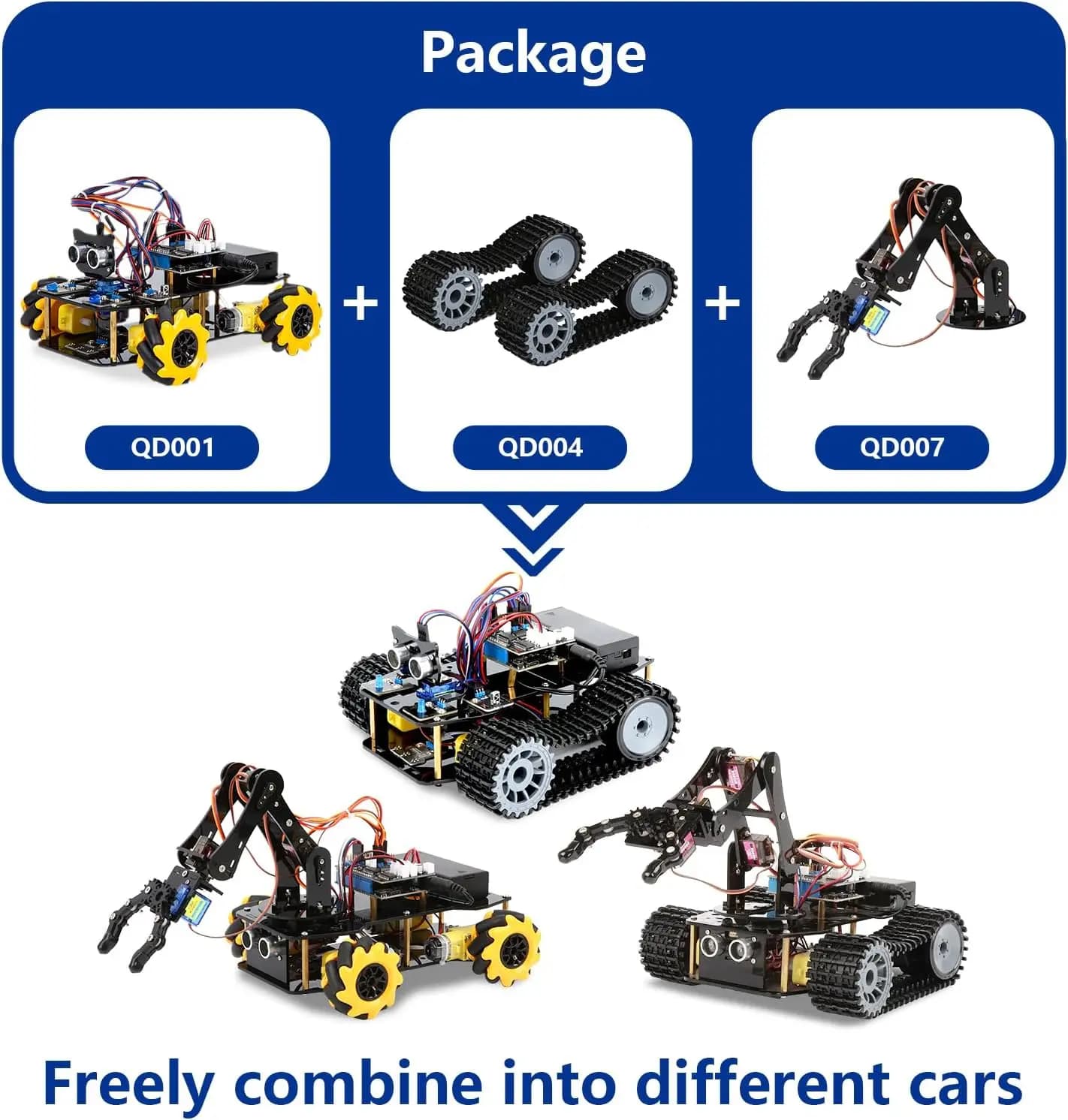 Robotica per Bambini 12-16 Anni ACEBOTT Braccio Robotico Intelligente 4 in 1 con 5DOF + Auto Cingolata Kit STEM per Arduino Scratch App
