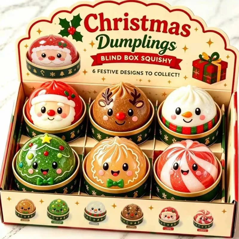 Christmas Dumpling Squishy Squeeze Toy Box Packed Snowman Elk Santa Claus Fidget Toy Kids New Year Gift Stress Relief Vent Toy