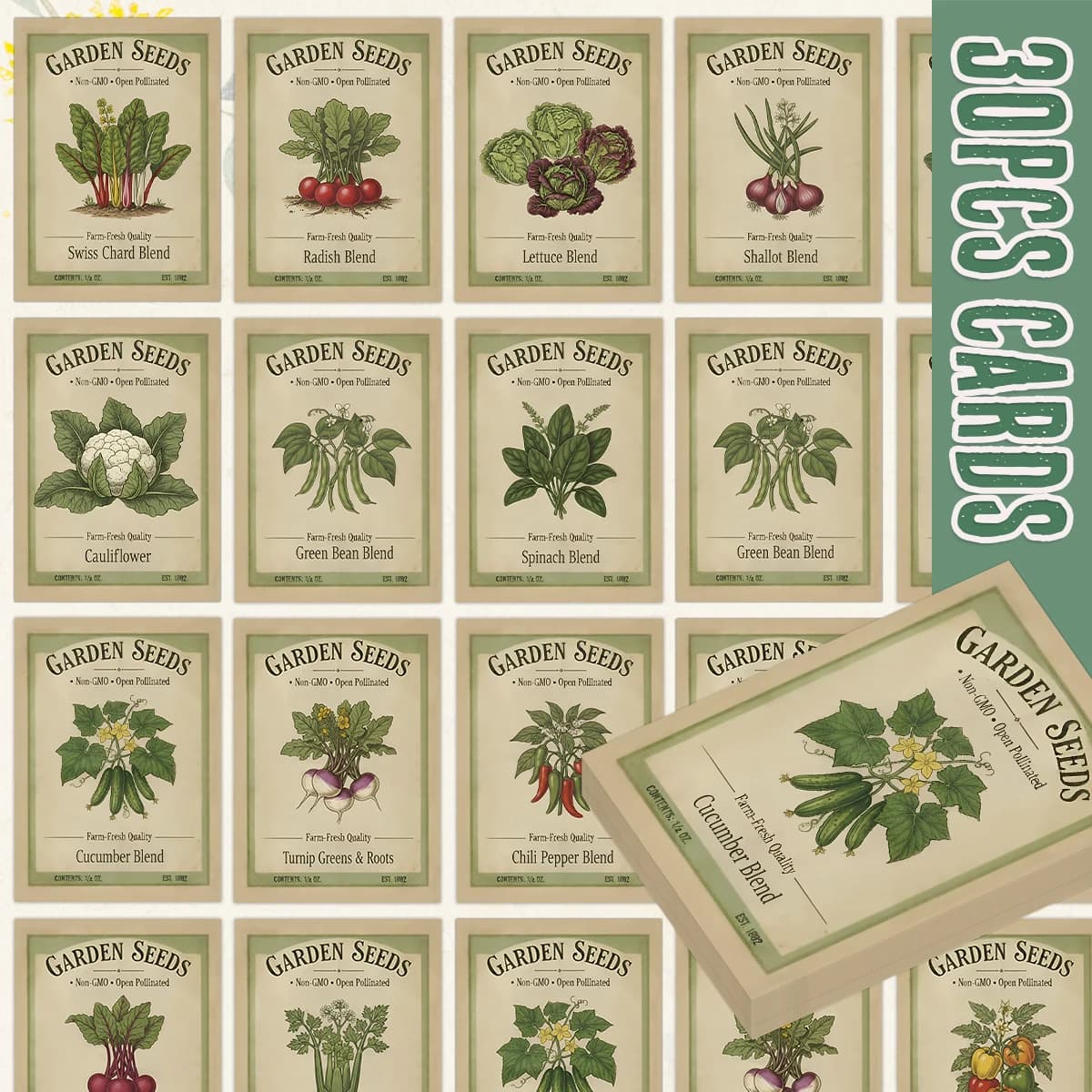 30pcs Vintage Garden Vegetable Seeds Collection Cards,Planting Knowledge Accessory Cards Making,Gifts Giving For Home Gardeners