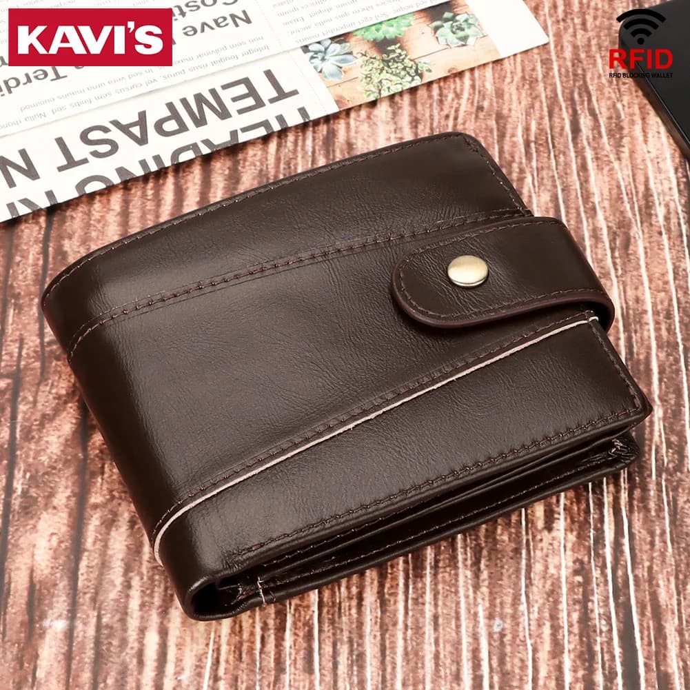 Portafoglio classico a tre ante in pelle con strato superiore per uomo portamonete con blocco RFID con 2 scomparti identificativi borsa corta per soldi maschile