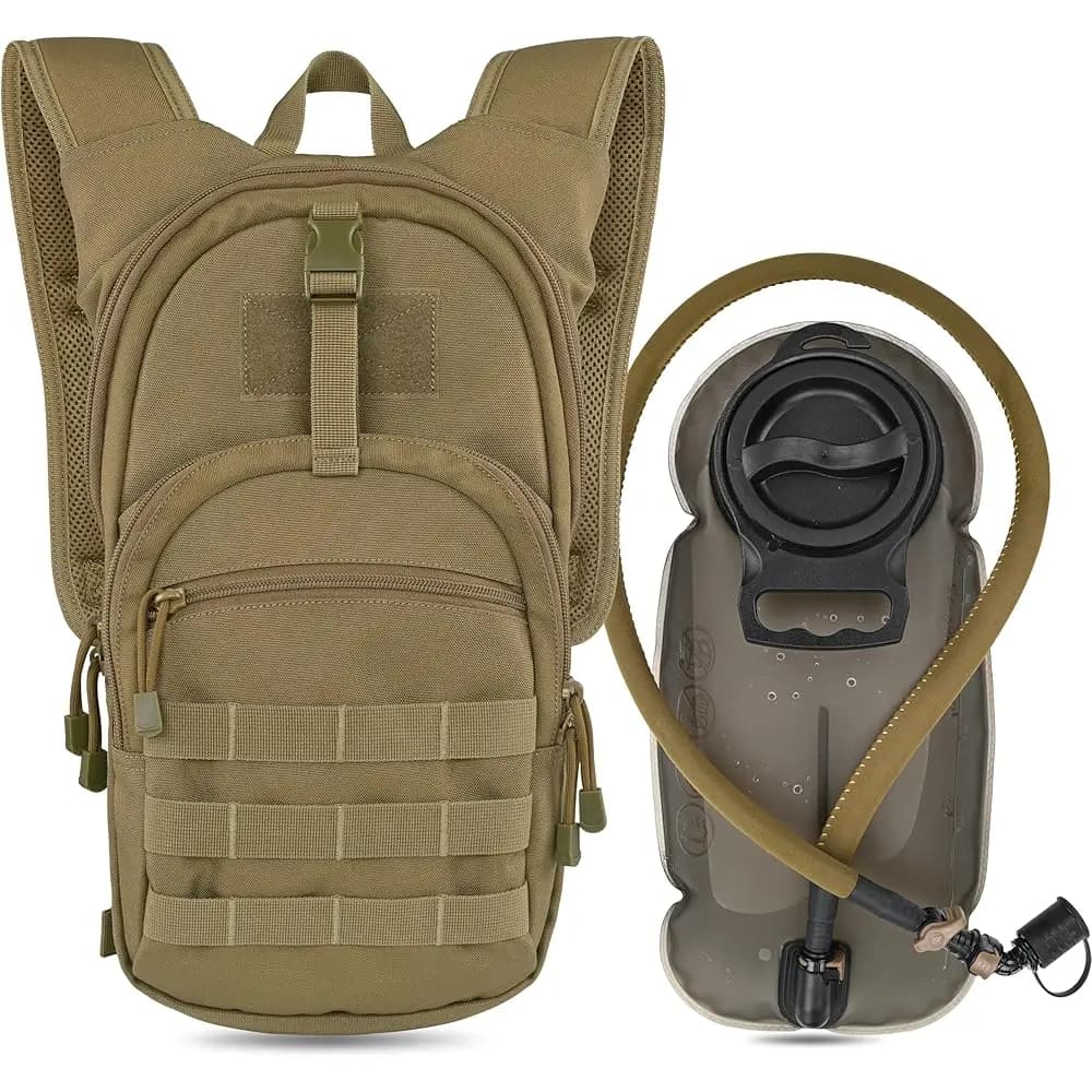 Zaino Tattico Molle con Sacca d'Acqua da 2,5L in TPU, Zaino Militare Organizzato a Basso Profilo per Escursionismo, Ciclismo, Trekking