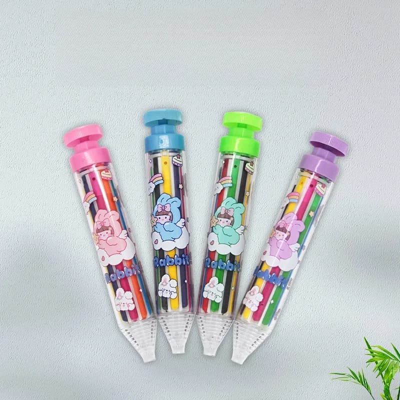 New Cute Design 8-in-1 Rotating Crayons, 8-Color Non-Staining Crayons, Rotating Multi-Color Push-Button Crayons, Watercolor Pens, Art Oil Pastels, Party Gifts, Easy to Carry and Store