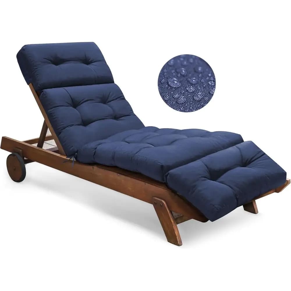 Cuscino per sedia lounge da esterno in memory foam con lacci, 74,4 x 22 x 4,7, ispessito, blu
