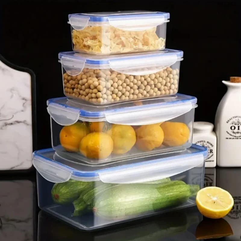 Set di 4 contenitori ermetici per alimenti, senza BPA, in plastica, per la preparazione dei pasti, per frigorifero, microonde, frutta e verdura, per mantenerli freschi.