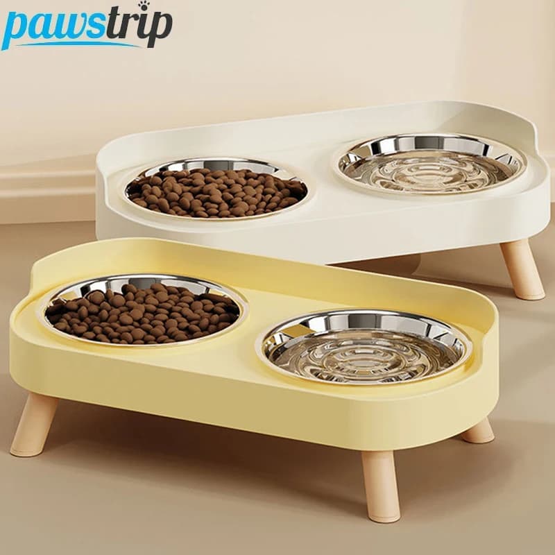 Doppi ciotole per cibo per animali domestici Ciotole per gatti antiscivolo Ciotole per cibo per gatti rialzate in acciaio inossidabile con supporto Ciotola per cani antispruzzo Forniture per animali domestici