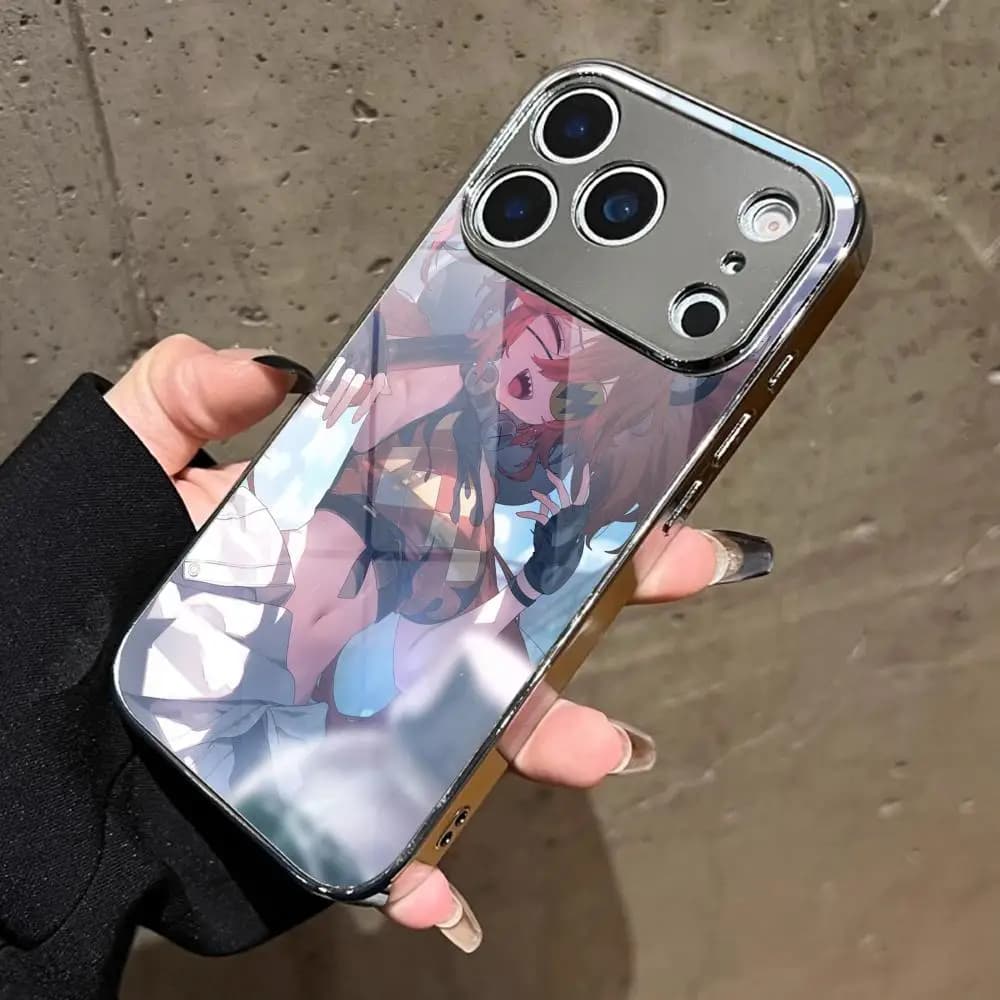 H-Hakos B-Baelz anime phone case for iPhone 17 16 15 14 13 12 Pro Max, with galvanized metal bumper