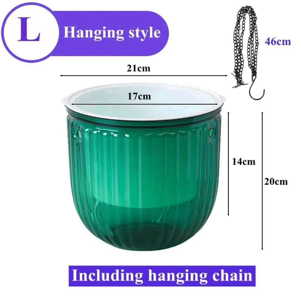 Vaso da Fiori Autoirrigante con Catena e Fori di Drenaggio per Decorazione Giardino, Vaso Rotondo Sospeso per Piante da Interno